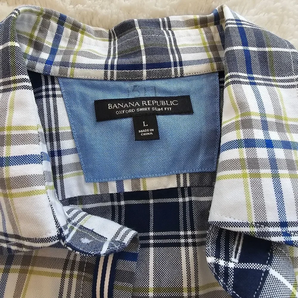 Banana Republic Oxford Slim Fit Mens Large Plaid Button Down Long Sleeve Shirt